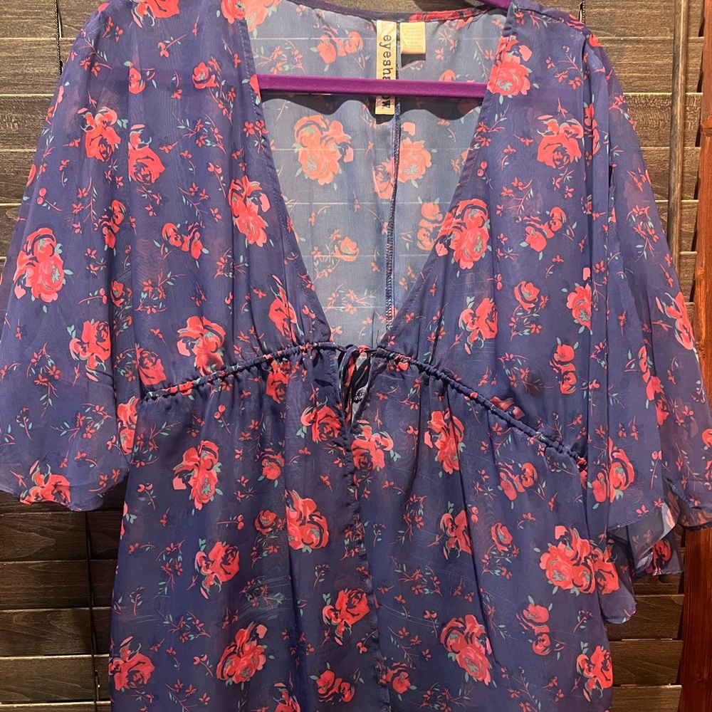 Eyeshadow Blue and Red Floral Cardigan